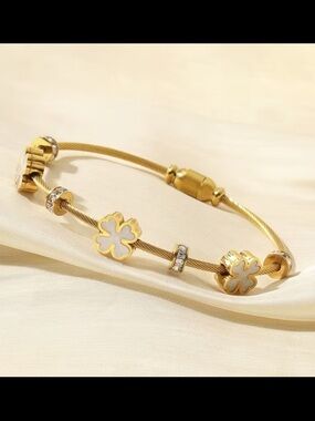 Affordable Fashion Finds Gold-Tone Clover Bracelet with White Accents